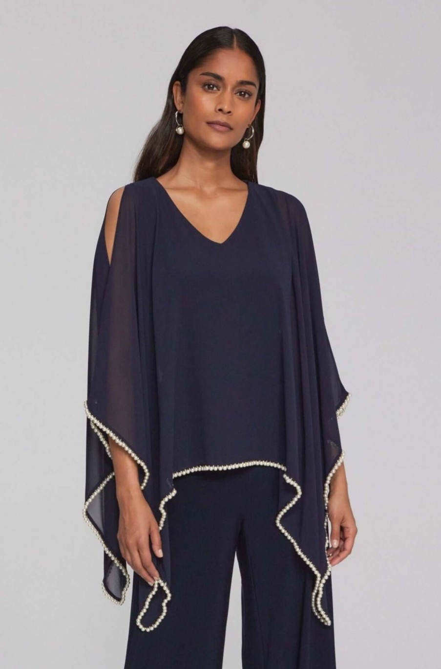 Women Joseph Ribkoff | Signature By Joseph Ribkoff Pearl Poncho Top In Midnight 241715