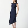 Women Joseph Ribkoff | Joseph Ribkoff Scuba Crepe Cascade Dress In Midnight 242238