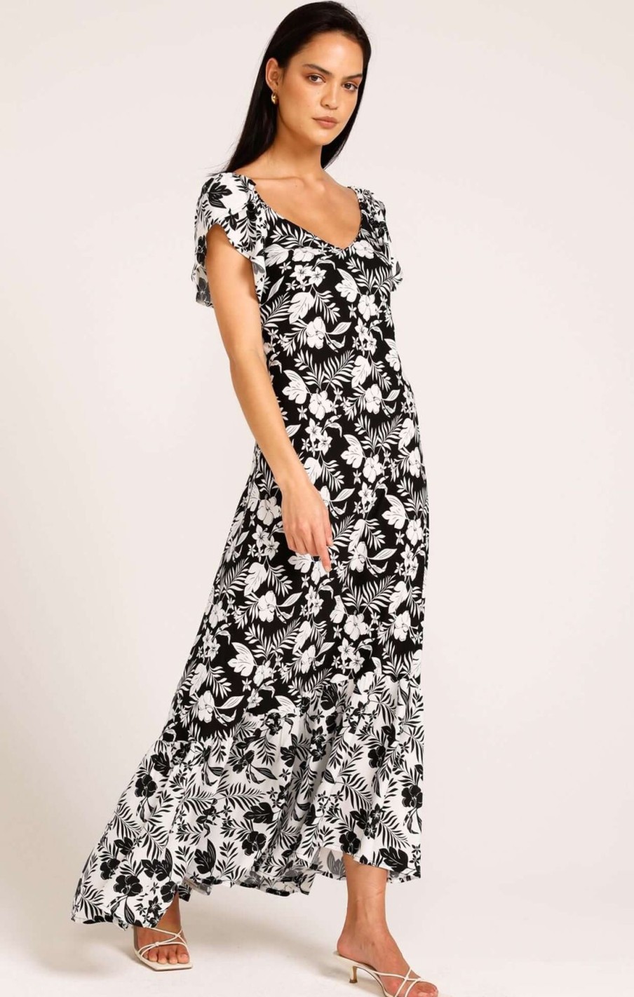 Women Sacha Drake | Sacha Drake Sola In Citta Dress In Black White Tropical