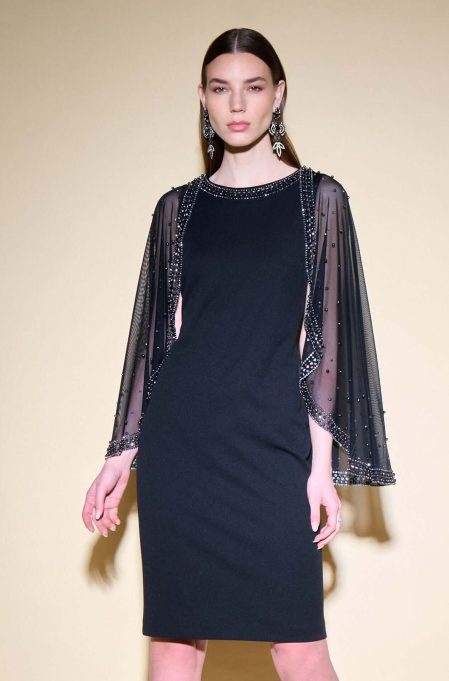 Women Joseph Ribkoff | Signature By Joseph Ribkoff Mesh Cape Dress In Midnight 234712