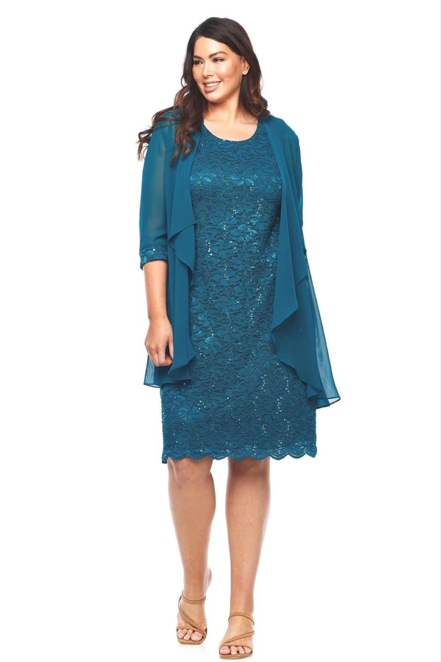 Women Layla Jones | Layla Jones Sequin Lace Dress & Jacket In Emerald