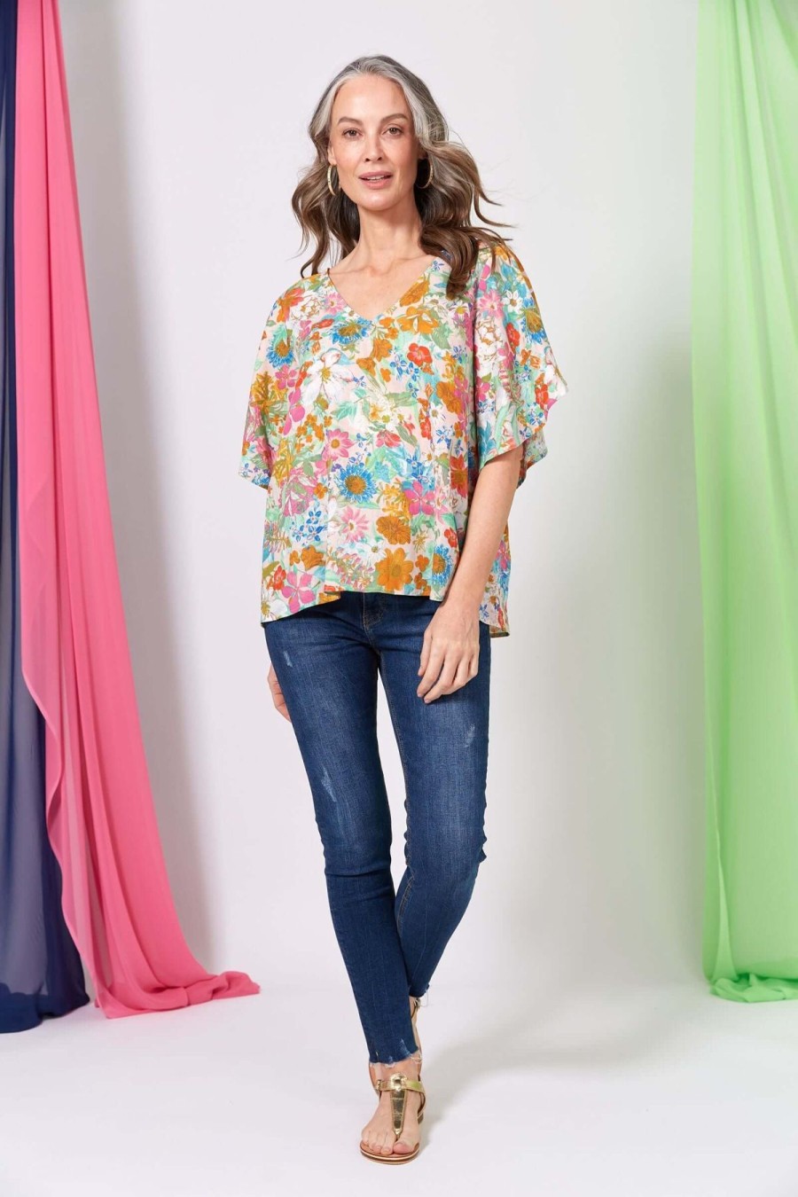 Women Eb & Ive | Eb & Ive Verve Top In Pink Flourish