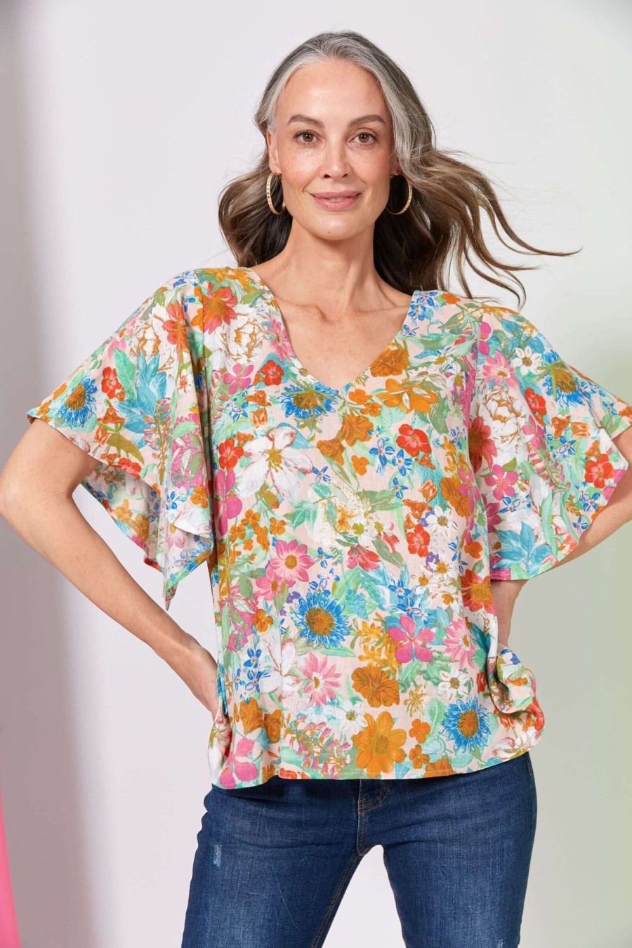 Women Eb & Ive | Eb & Ive Verve Top In Pink Flourish