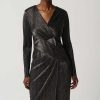 Women Joseph Ribkoff | Joseph Ribkoff Metallic Crinkle Dress In Dark Grey 234110