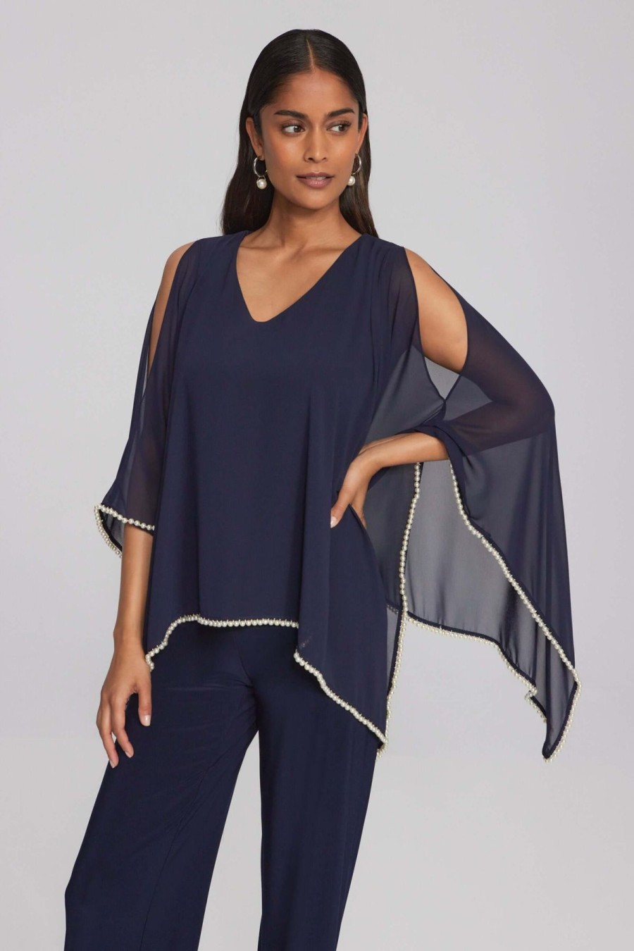 Women Joseph Ribkoff | Signature By Joseph Ribkoff Pearl Poncho Top In Midnight 241715