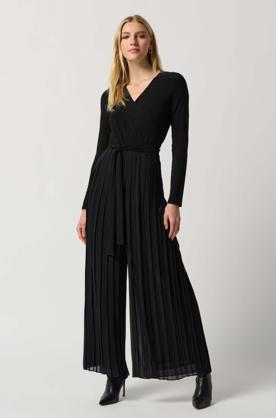 Women Joseph Ribkoff | Joseph Ribkoff Pleated Chiffon Jumpsuit In Black 234066