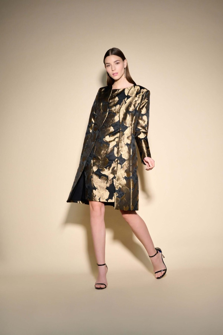 Women Joseph Ribkoff | Signature By Joseph Ribkoff Jacquard Coat In Black Bronze 233720