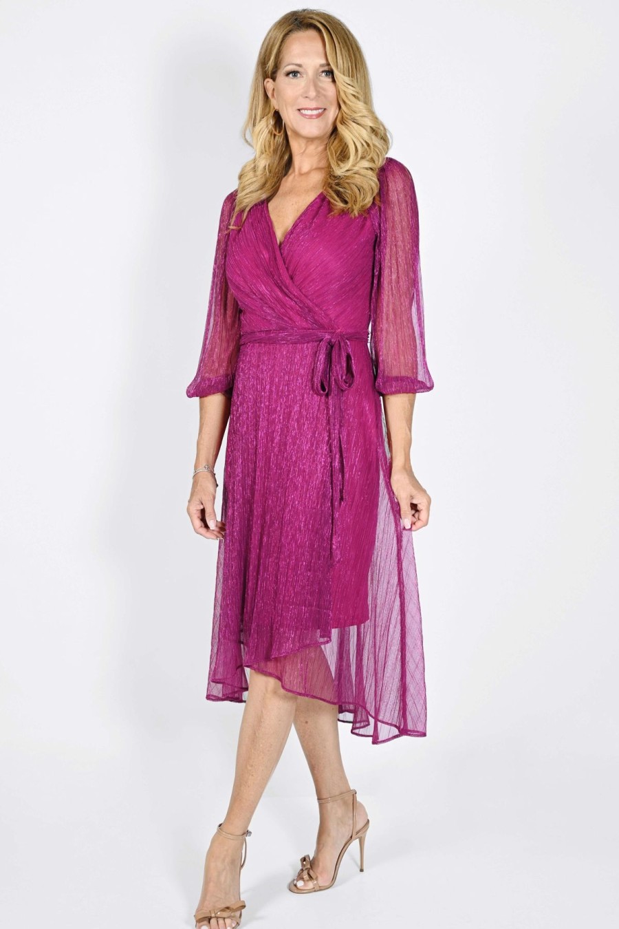 Women Frank Lyman | Lyman By Frank Lyman Shimmer Dress In Fuschia 232165