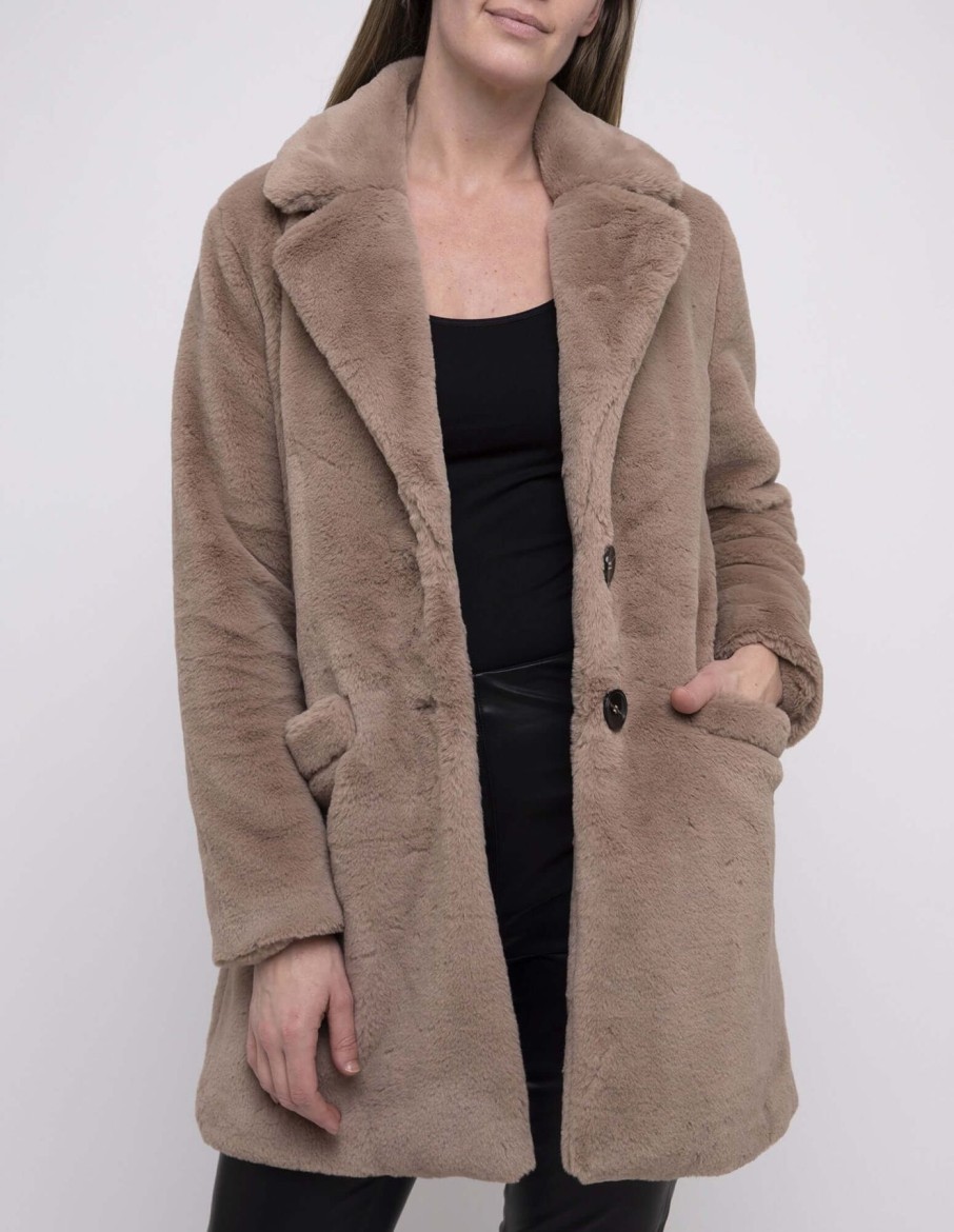 Women Ping Pong | Ping Pong Faux Fur Long Coat In Latte