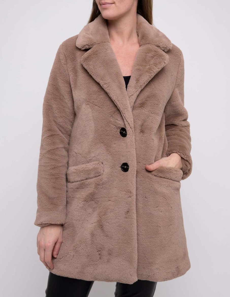 Women Ping Pong | Ping Pong Faux Fur Long Coat In Latte