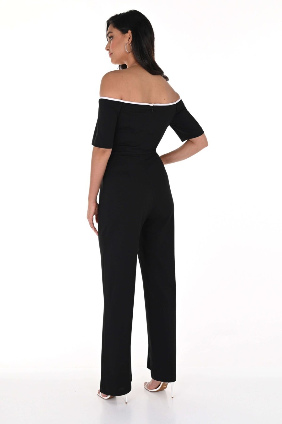 Women Frank Lyman | Frank Lyman Tie Sash Jumpsuit In Black White 246120