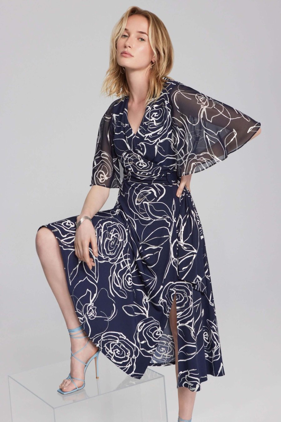 Women Joseph Ribkoff | Signature By Joseph Ribkoff Floral Dress In Midnight Vanilla 241764