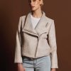 Women Fate & Becker | Fate & Becker Hazy Shade Biker Jacket In Cream Boucle