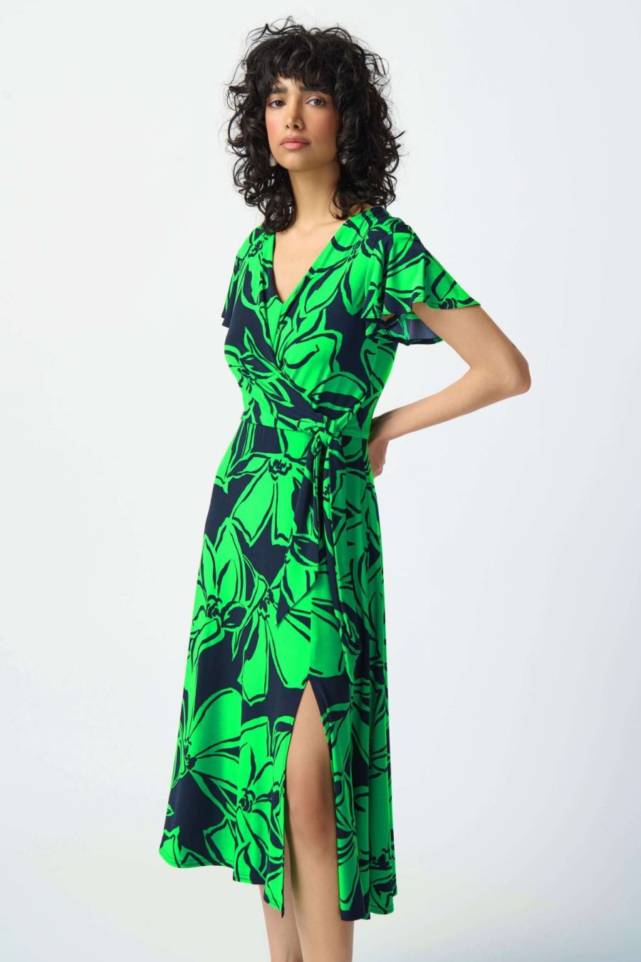 Women Joseph Ribkoff | Joseph Ribkoff Faux Wrap Dress In Midnight Green 241052