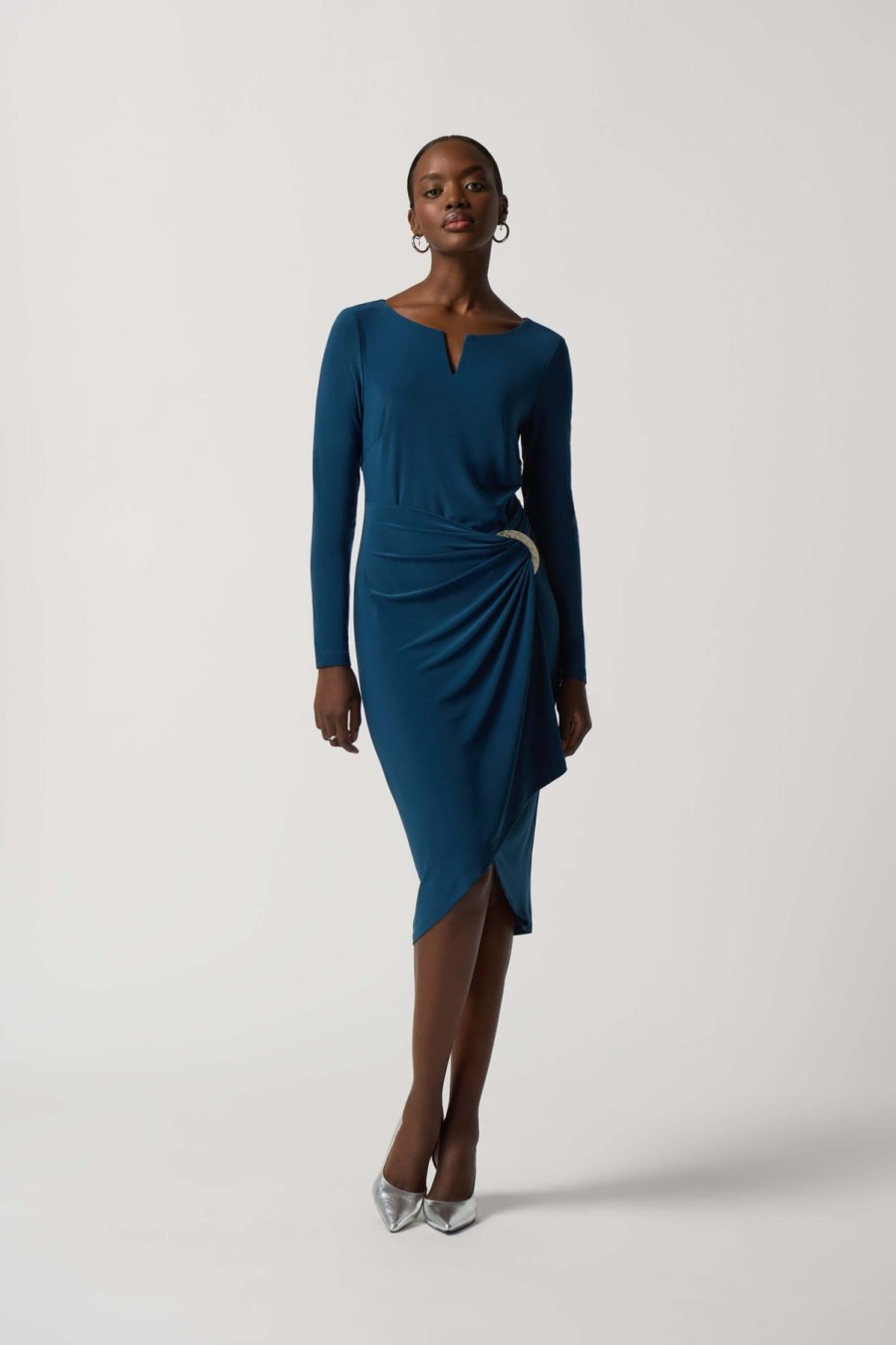 Women Joseph Ribkoff | Joseph Ribkoff Draped Buckle Dress In Nightfall 233131