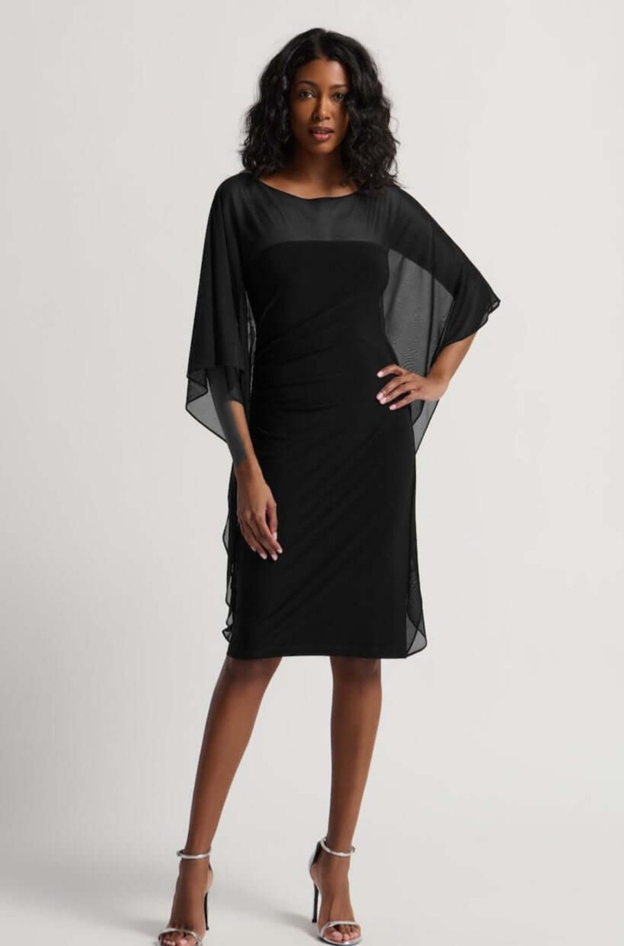 Women Joseph Ribkoff | Joseph Ribkoff Cascading Mesh Sleeve Dress In Black 234037