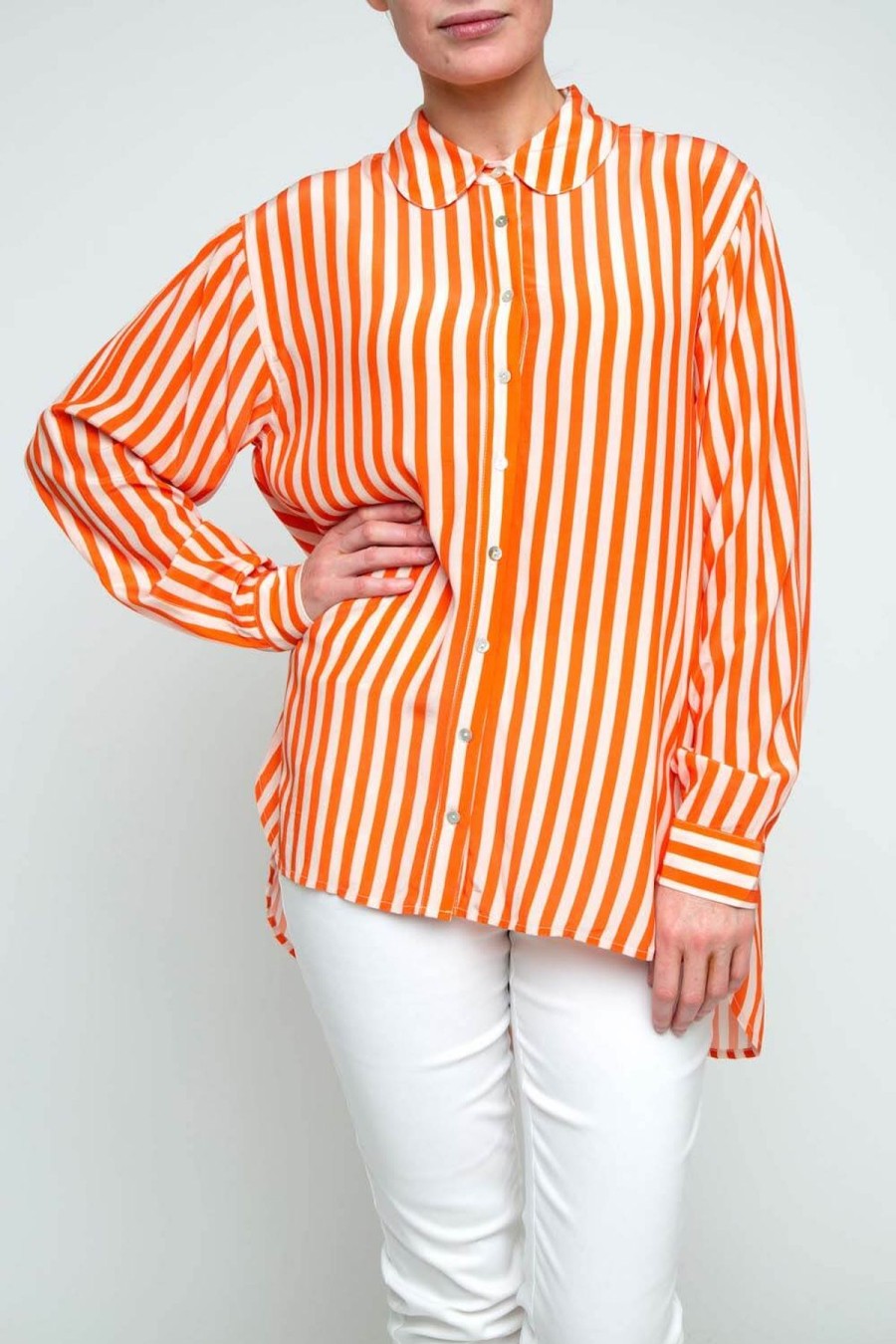 Women Ping Pong | Ping Pong Stripe Shirt In Orange Flax