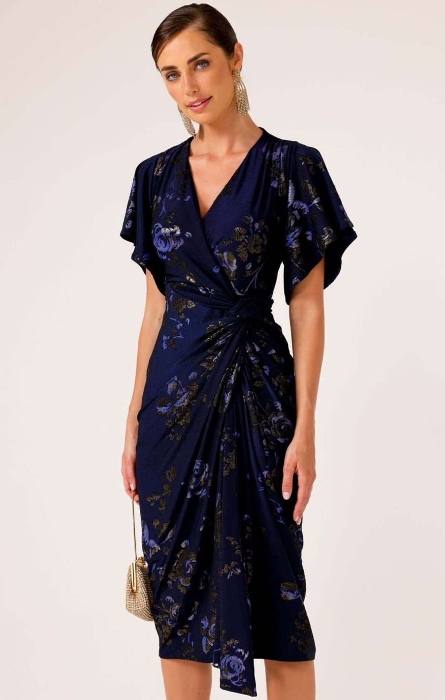 Women Sacha Drake | Sacha Drake The Emporium Dress In Navy Gold Floral