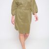 Women Ping Pong | Ping Pong Utility Shirt Dress In Olive Linen