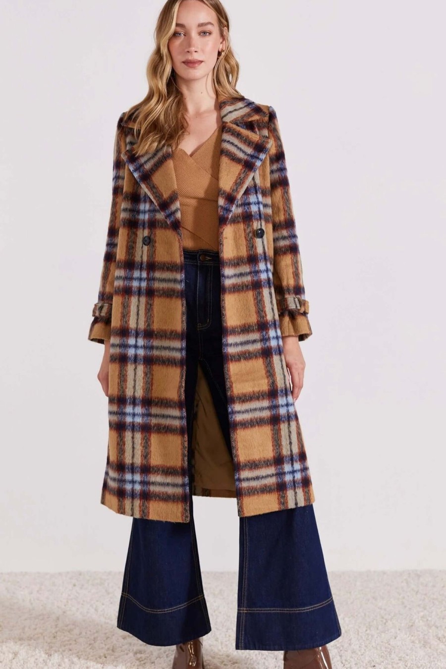 Women Staple the Label | Staple The Label Sabine Check Coat In Camel Check