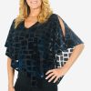 Women Frank Lyman | Frank Lyman Velvet Cape Top In Blue Black 234420