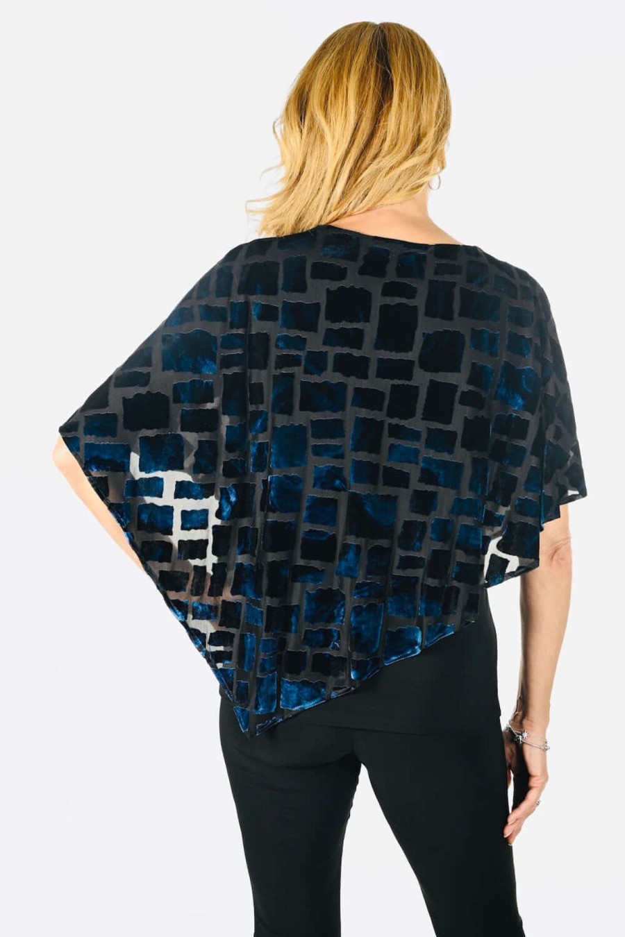 Women Frank Lyman | Frank Lyman Velvet Cape Top In Blue Black 234420