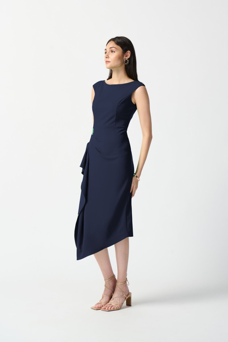 Women Joseph Ribkoff | Joseph Ribkoff Scuba Crepe Cascade Dress In Midnight 242238