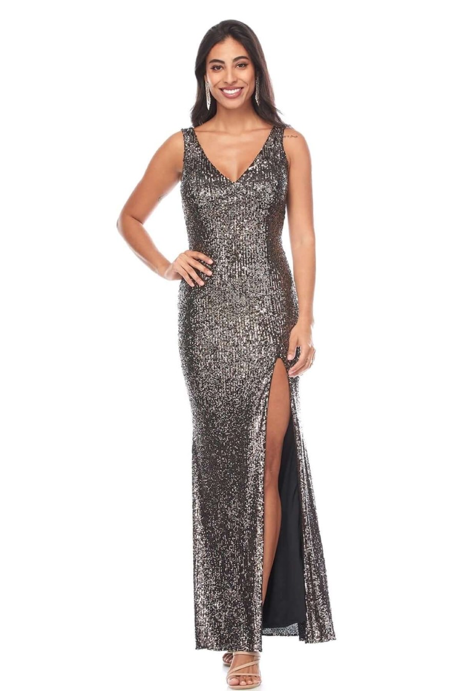 Women Zaliea | Zaliea Sequin Gown In Platinum