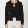 Women Ping Pong | Ping Pong Cropped Fringe Cardigan In Black