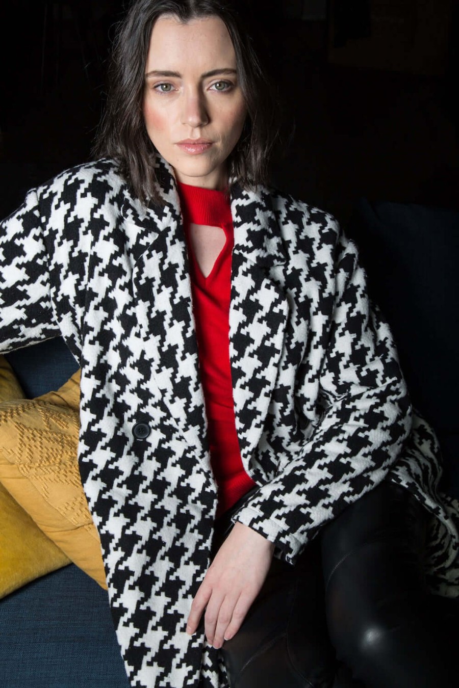 Women Ping Pong | Ping Pong Boyfriend Coat In Houndstooth