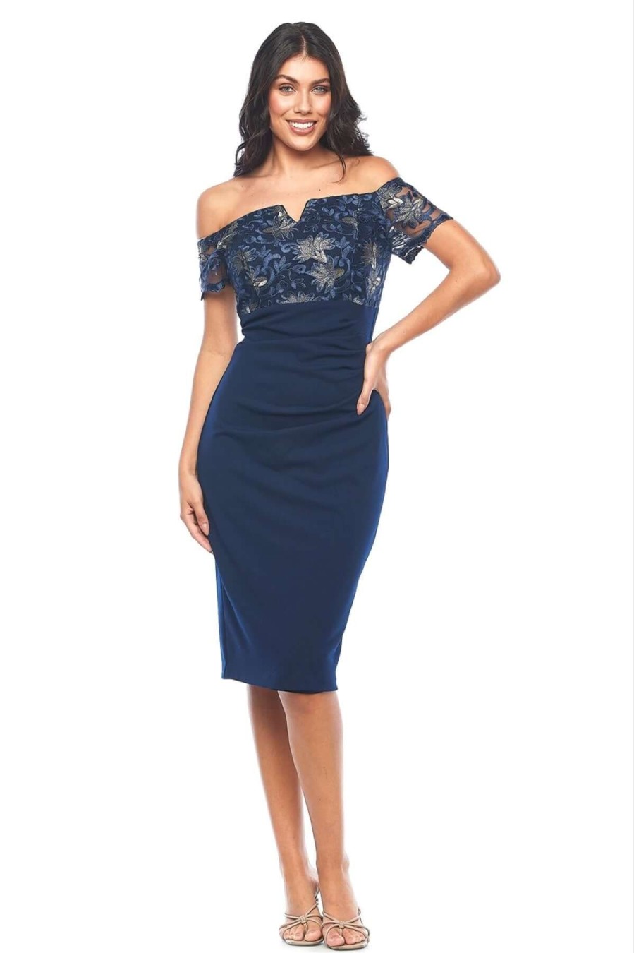 Women Zaliea | Zaliea Metallic Lace Dress In Midnight