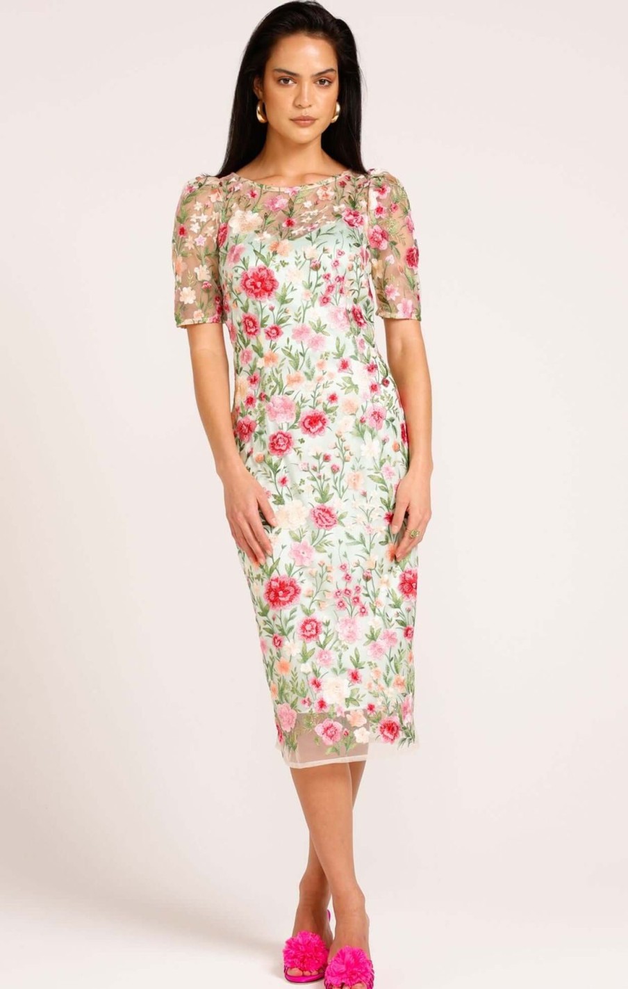 Women Sacha Drake | Sacha Drake Mademoiselle Dress In Pink Green Flower