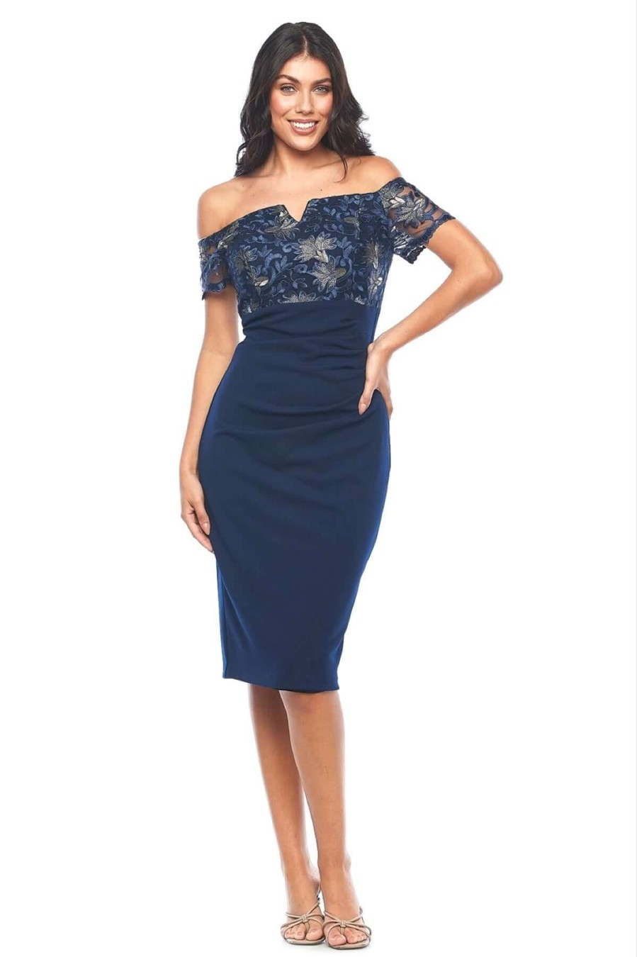 Women Zaliea | Zaliea Metallic Lace Dress In Midnight