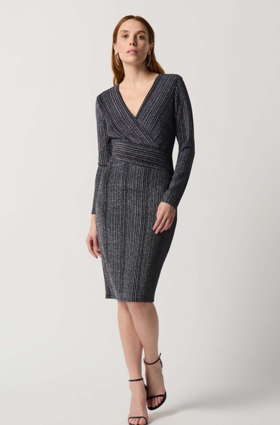 Women Joseph Ribkoff | Joseph Ribkoff Lurex Striped Dress In Silver Black 234080