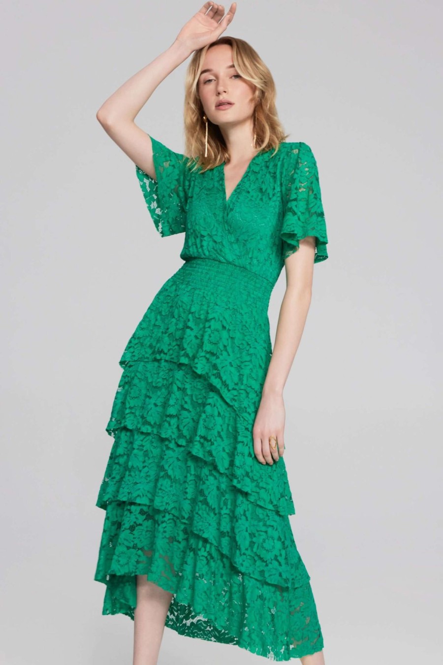 Women Joseph Ribkoff | Signature By Joseph Ribkoff Ruffled Dress In Noble Green 241759