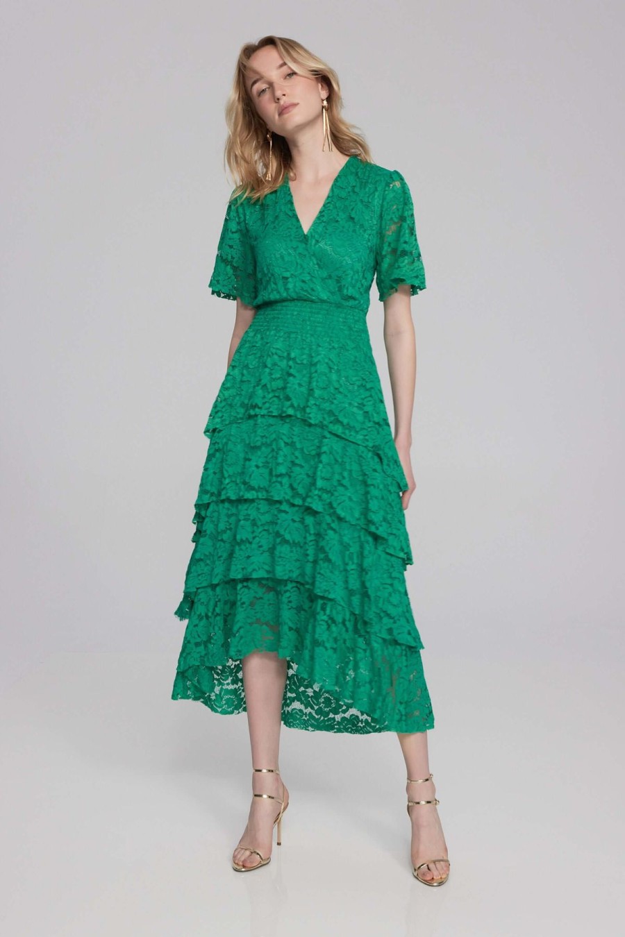 Women Joseph Ribkoff | Signature By Joseph Ribkoff Ruffled Dress In Noble Green 241759