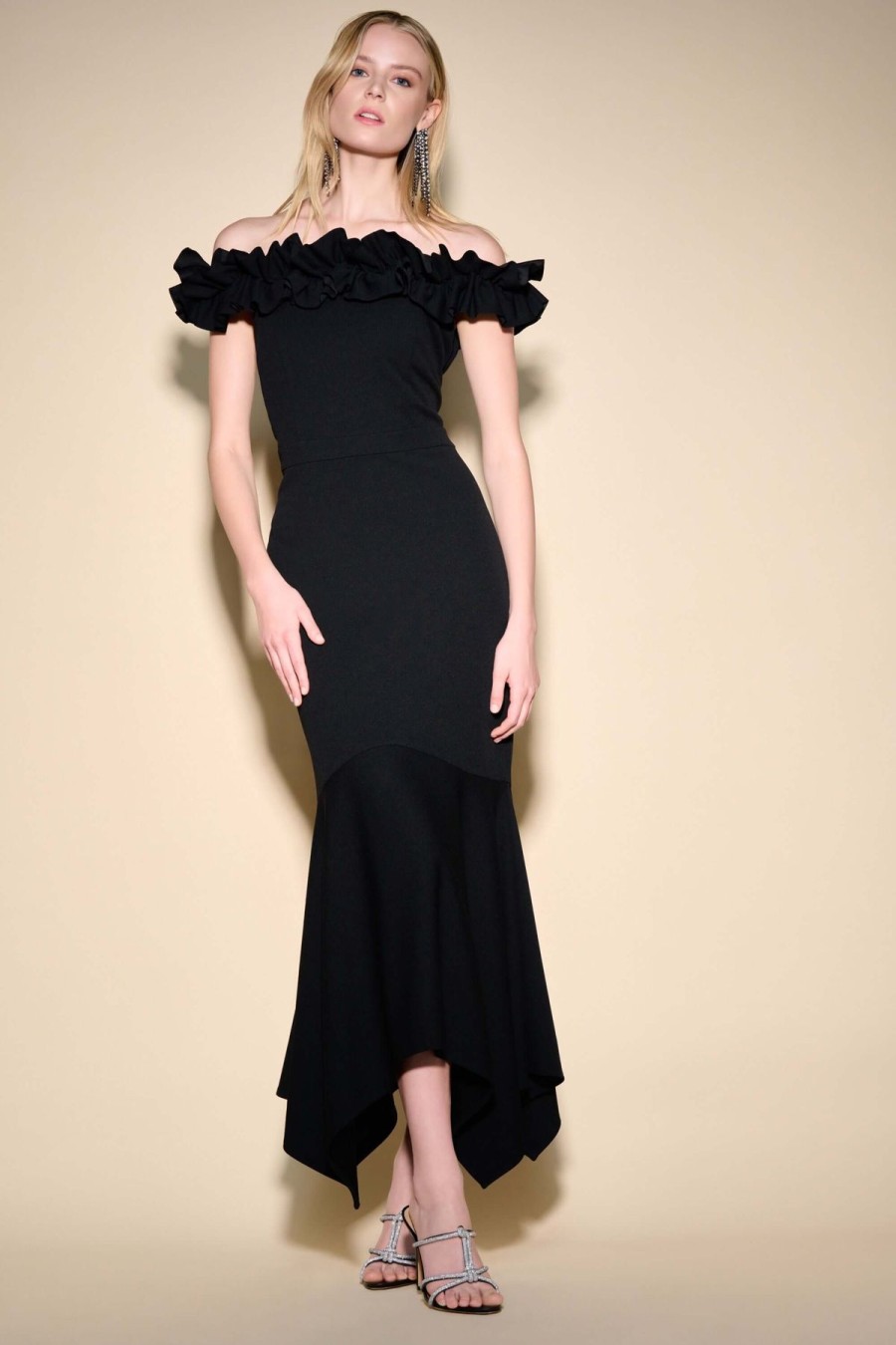 Women Joseph Ribkoff | Signature By Joseph Ribkoff Ruffle Gown In Black 233741