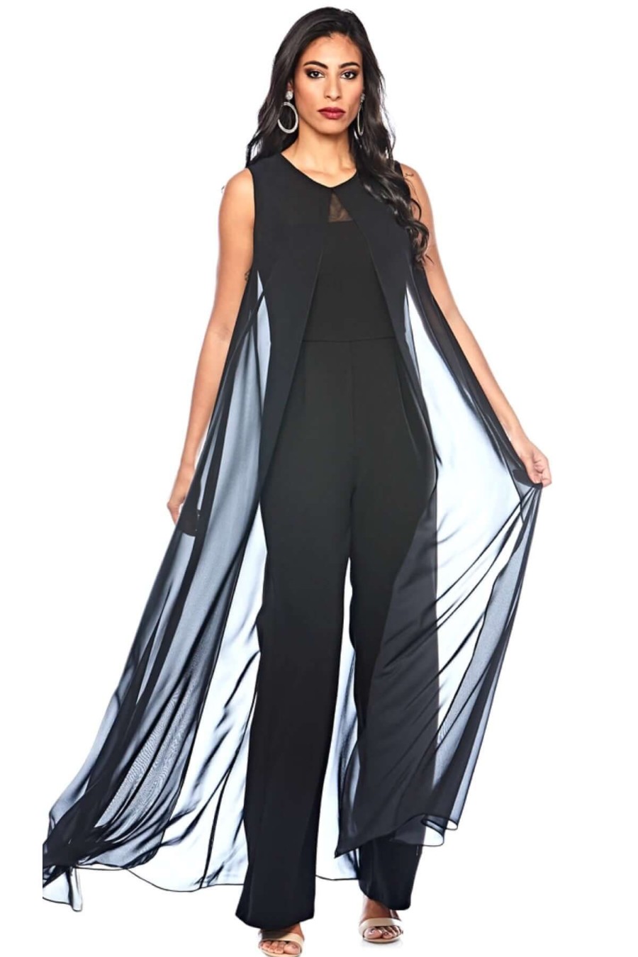 Women Zaliea | Zaliea Sheer Overlay Jumpsuit In Black