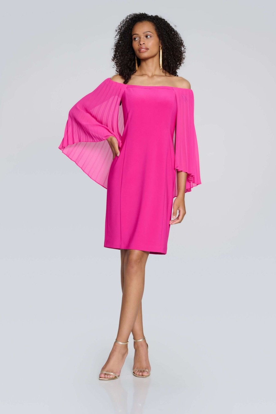 Women Joseph Ribkoff | Signature By Joseph Ribkoff Pleat Dress In Shocking Pink 241781