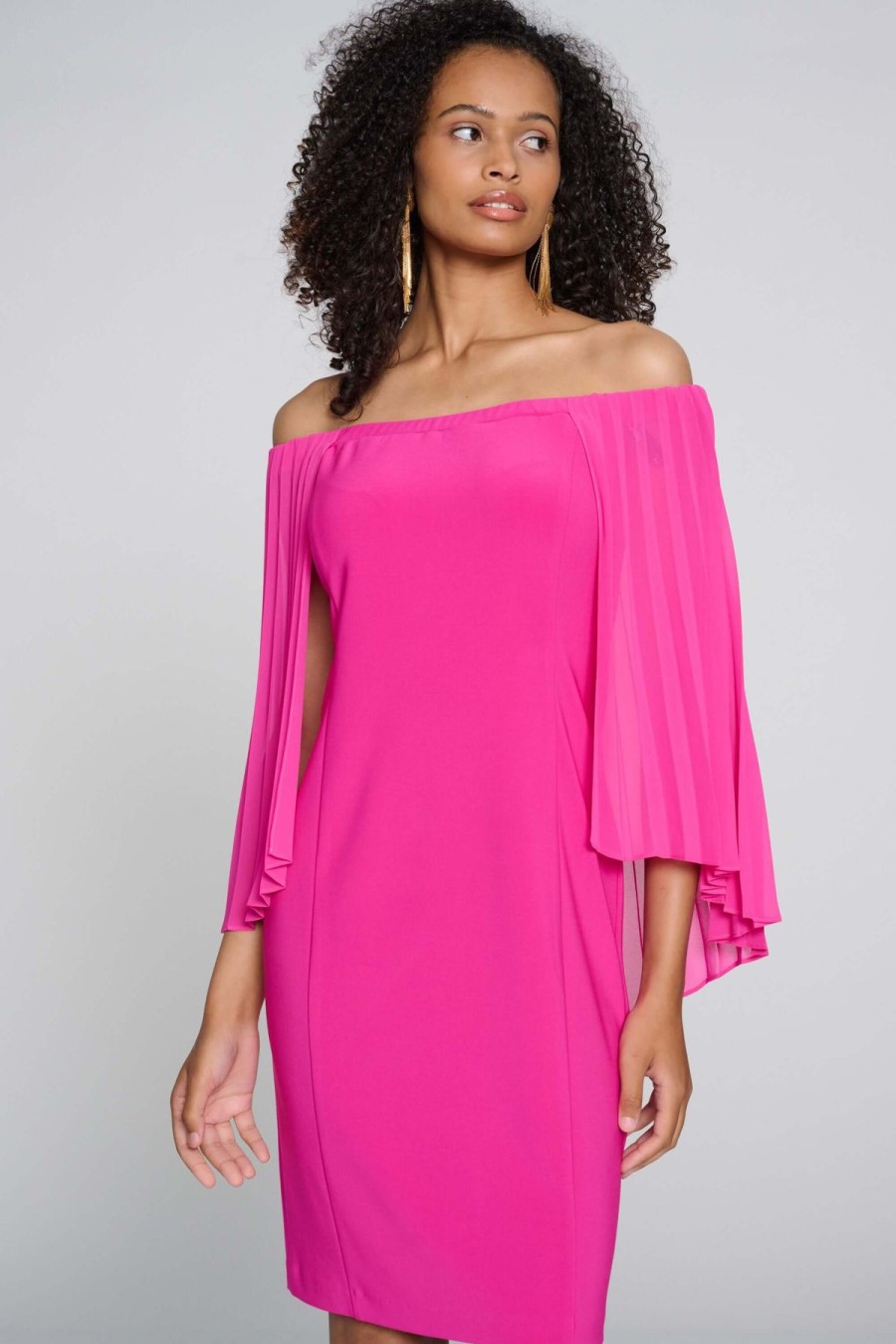 Women Joseph Ribkoff | Signature By Joseph Ribkoff Pleat Dress In Shocking Pink 241781