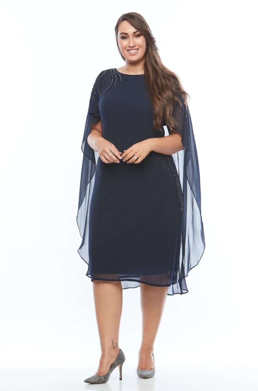 Women Layla Jones | Layla Jones Cape Dress In Midnight