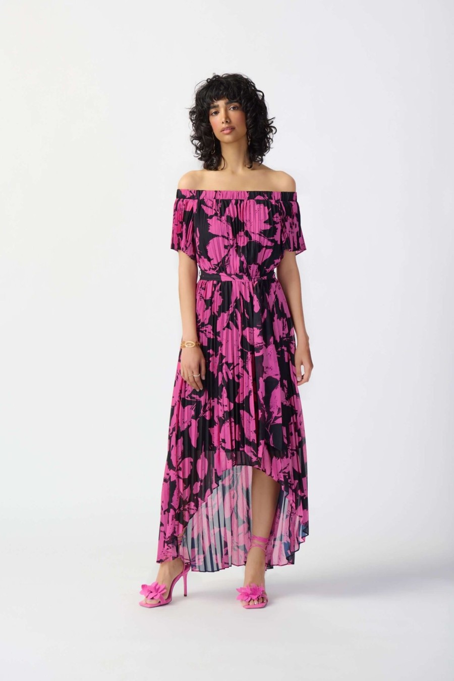 Women Joseph Ribkoff | Joseph Ribkoff Pleated Dress In Black Pink Floral 241908