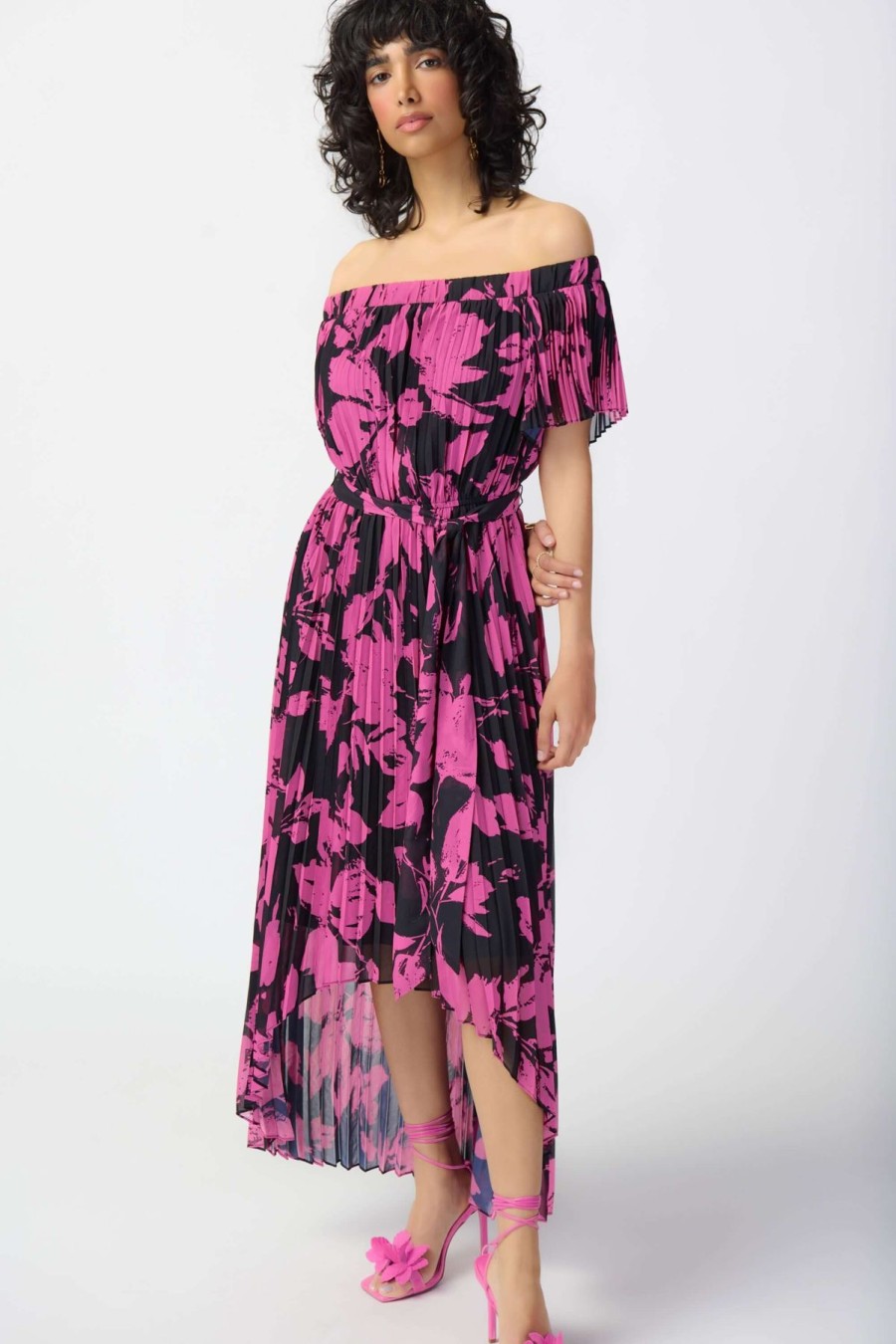 Women Joseph Ribkoff | Joseph Ribkoff Pleated Dress In Black Pink Floral 241908