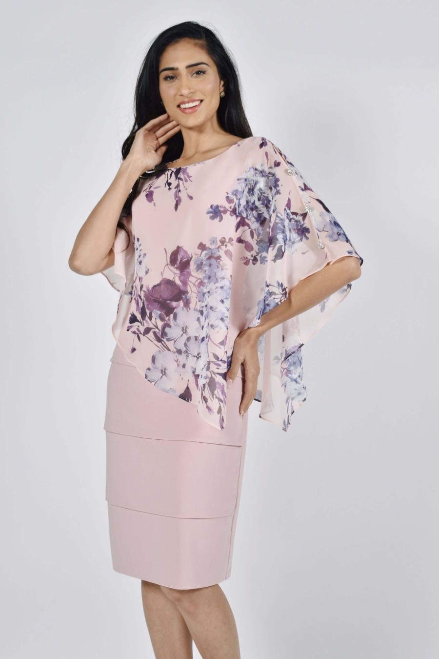 Women Frank Lyman | Lyman By Frank Lyman Cape Dress In Pink Violet 222264