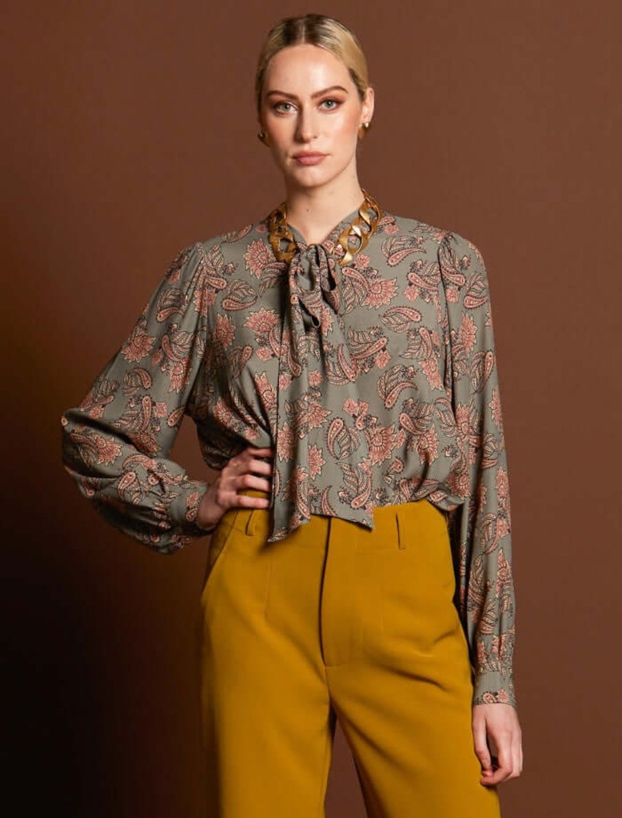 Women Fate & Becker | Fate & Becker Everywhere Neck Tie Blouse In Vintage Paisley