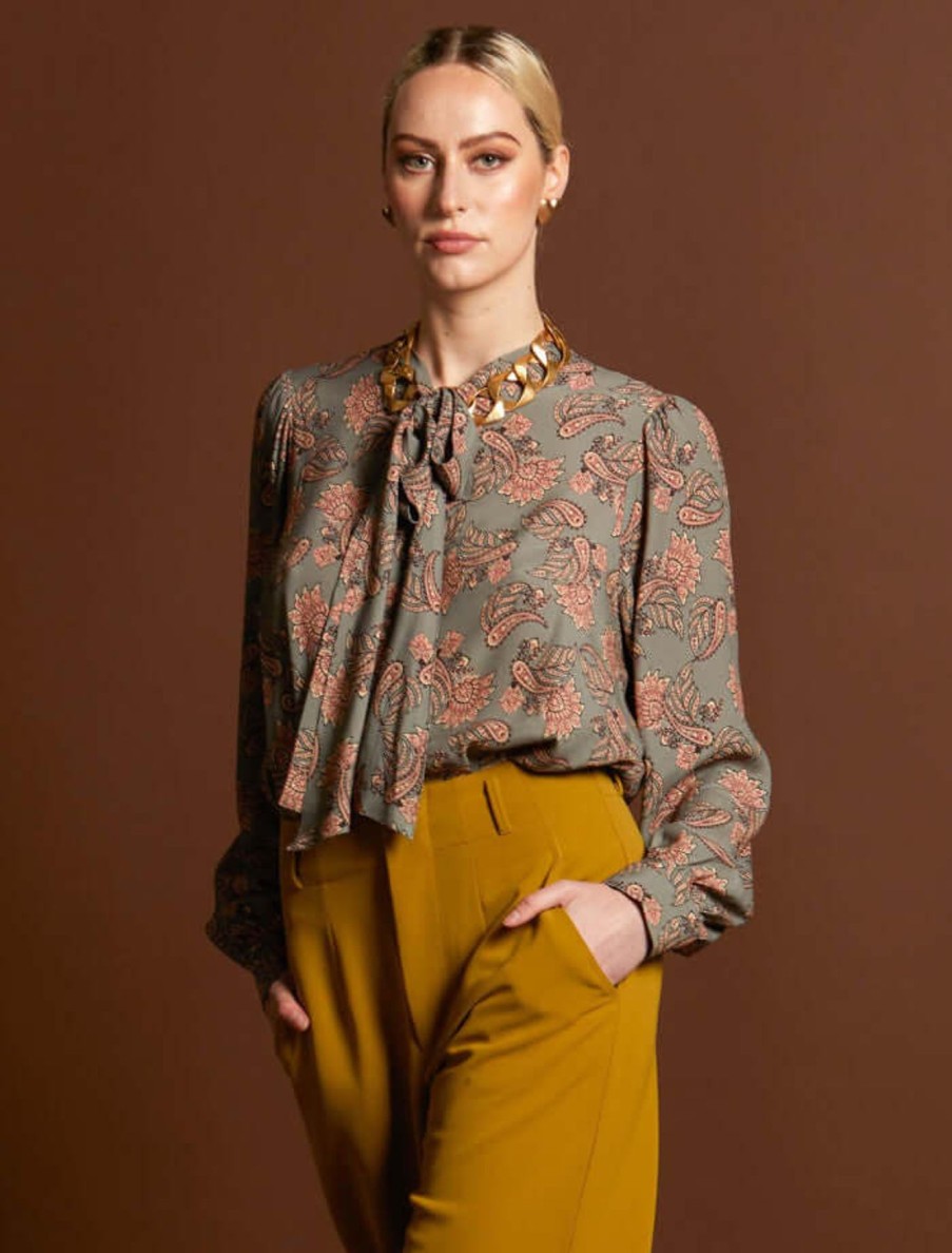 Women Fate & Becker | Fate & Becker Everywhere Neck Tie Blouse In Vintage Paisley