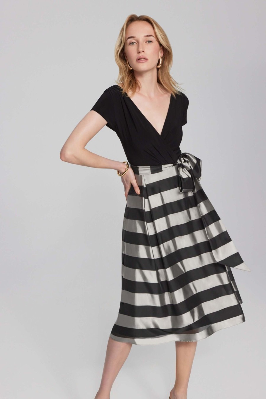 Women Joseph Ribkoff | Signature By Joseph Ribkoff Organza Dress In Black Silver 241748