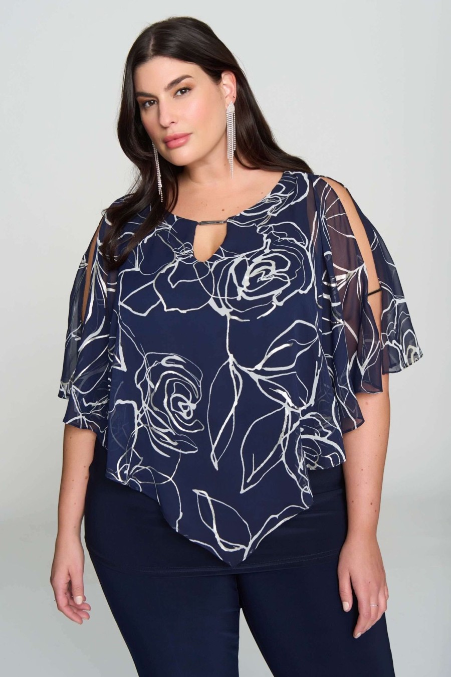 Women Joseph Ribkoff | Signature By Joseph Ribkoff Floral Poncho In Midnight 241783