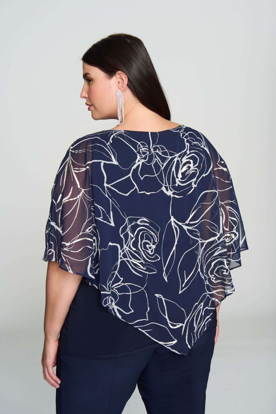 Women Joseph Ribkoff | Signature By Joseph Ribkoff Floral Poncho In Midnight 241783