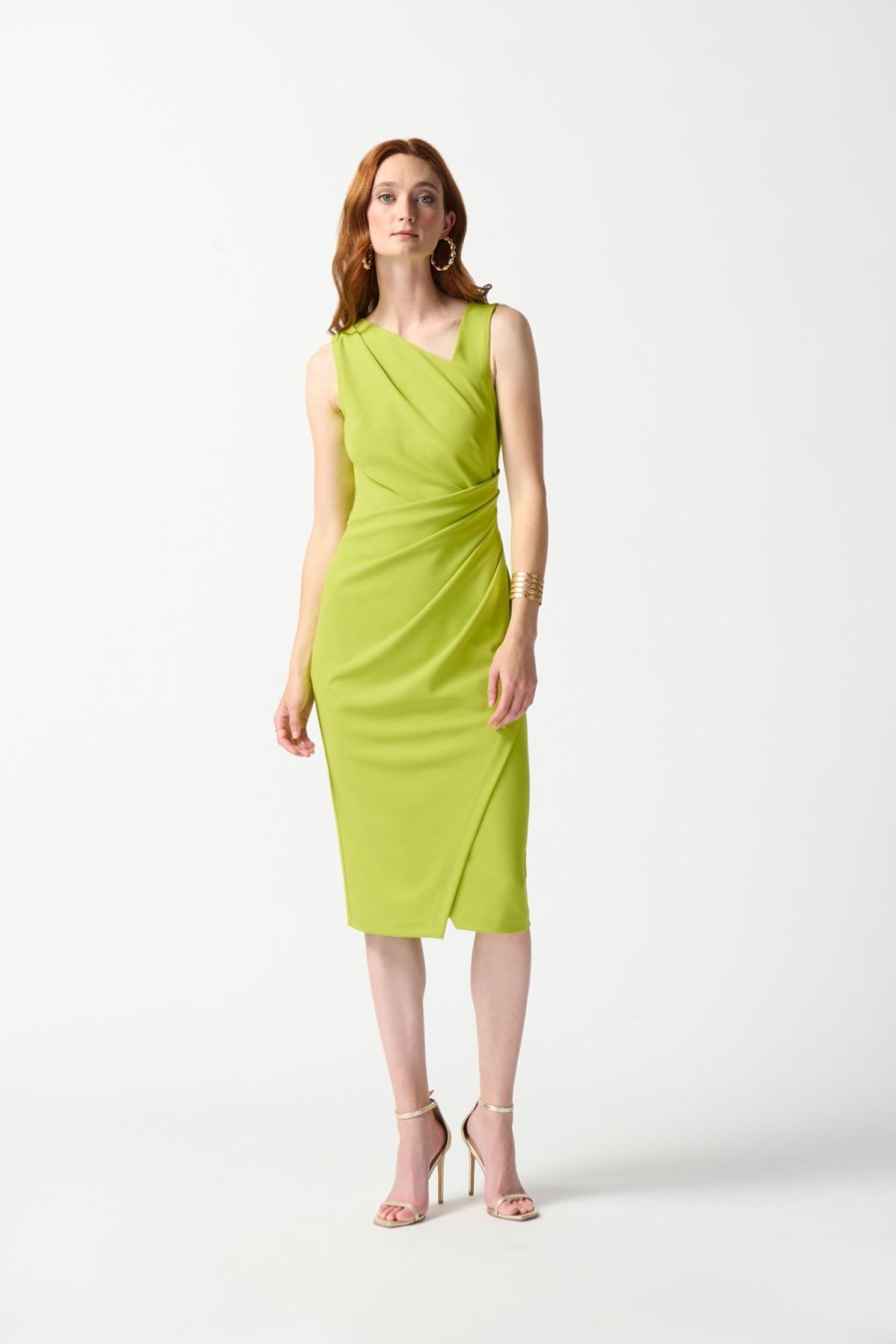 Women Joseph Ribkoff | Joseph Ribkoff Scuba Crepe Rouche Dress In Keylime 242234